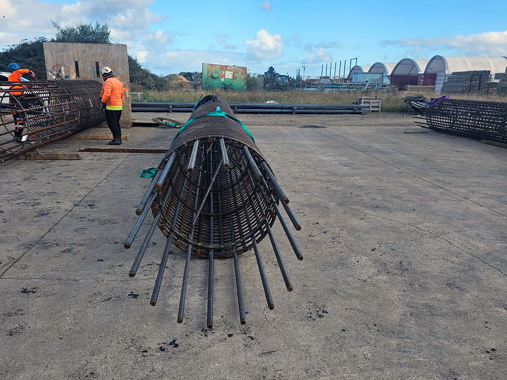 Pile reinforcing cage that fits inside the steel pile casing